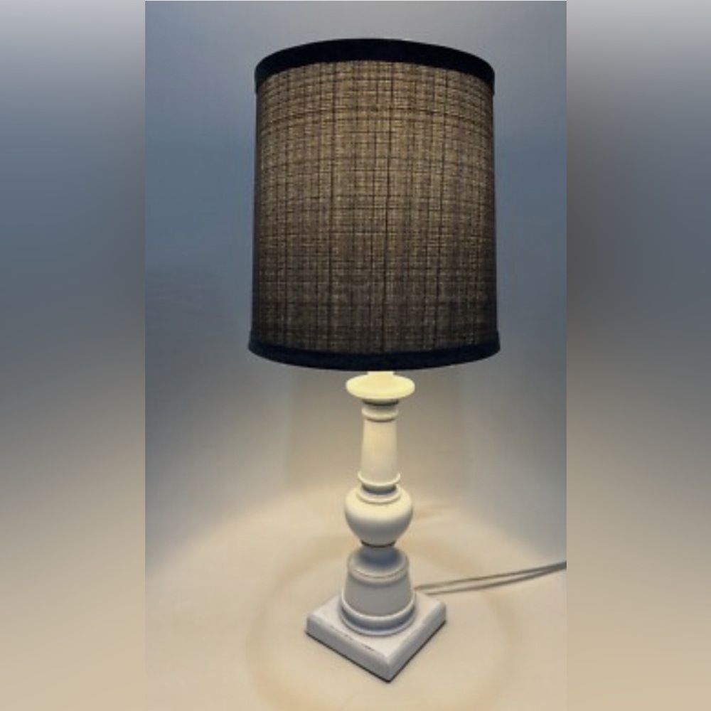 Cottagecore white wood shabby chic Table Desk Lamp with Grey Gray Shade 20” - Picture 3 of 14